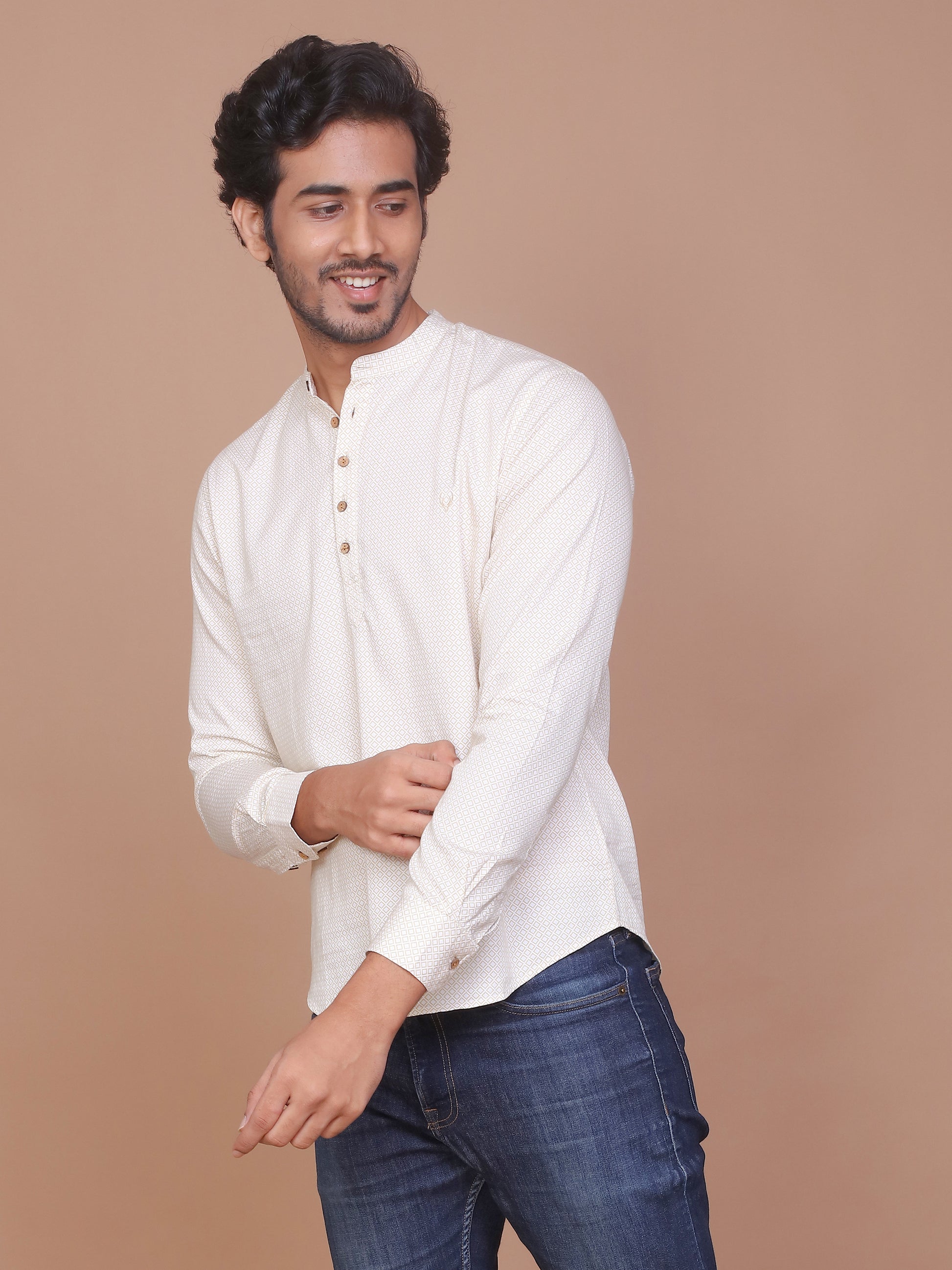 WHITE ETHNIC PRINTED KURTA - Ravinik 