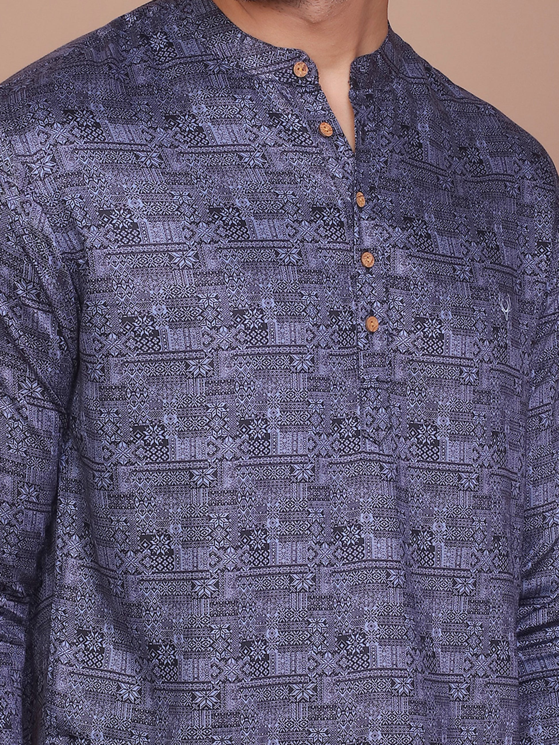 TRADITIONAL MOTIF PRINTED BLUE-LIGHT BLUE KURTA - Ravinik 