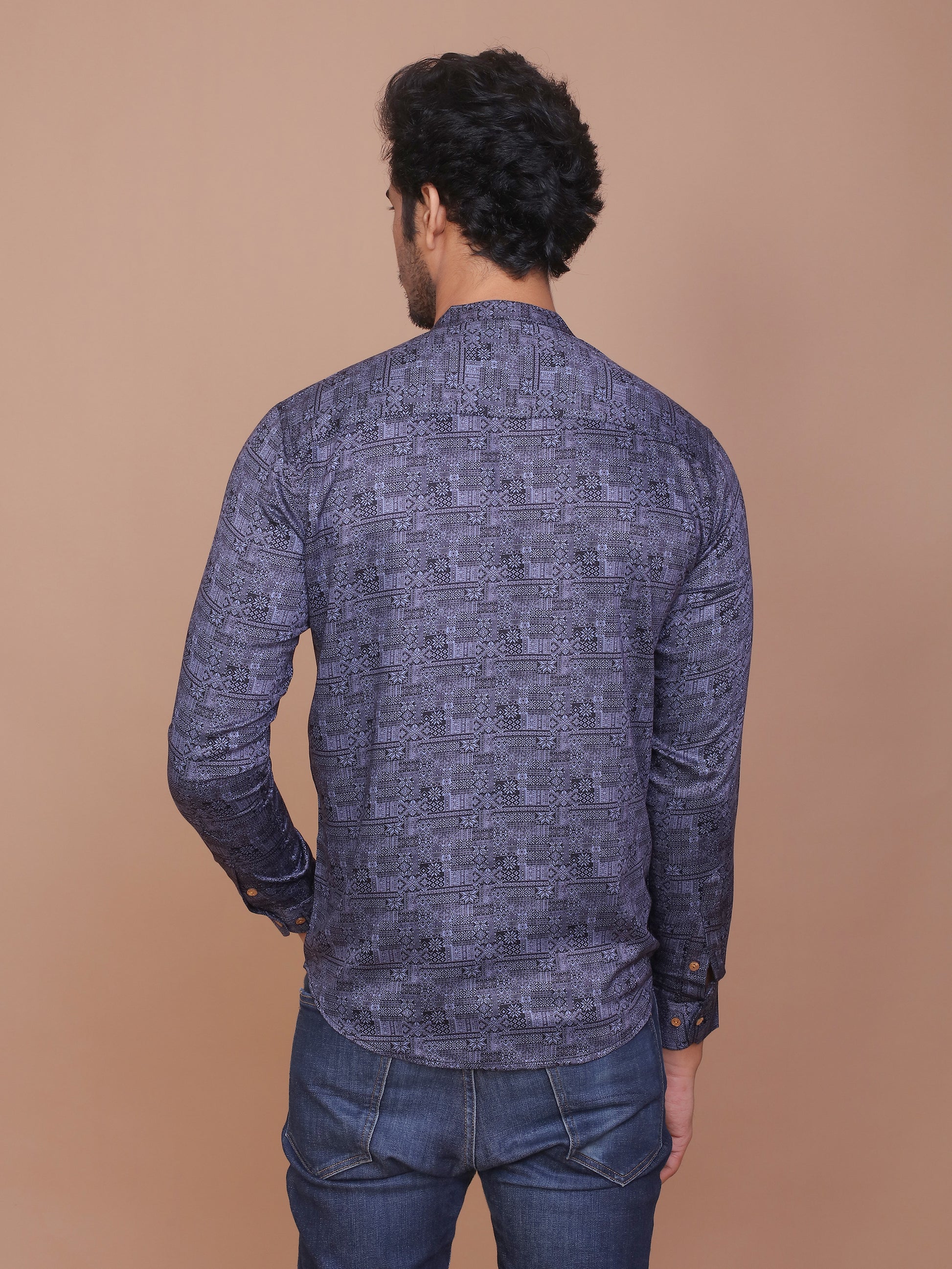 TRADITIONAL MOTIF PRINTED BLUE-LIGHT BLUE KURTA - Ravinik 