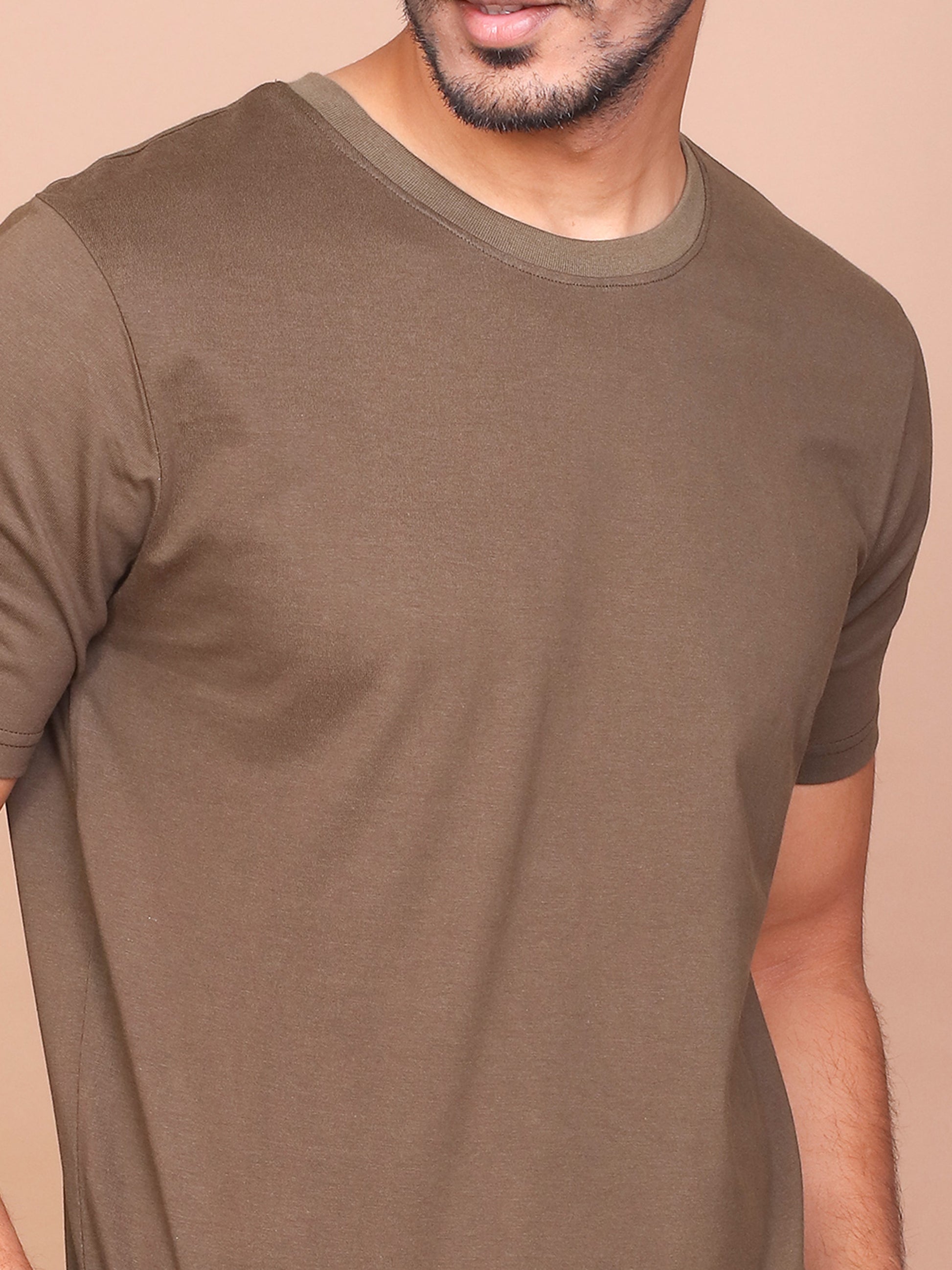 OLIVE SOLID COLOURED ROUND NECK TSHIRT - Ravinik 