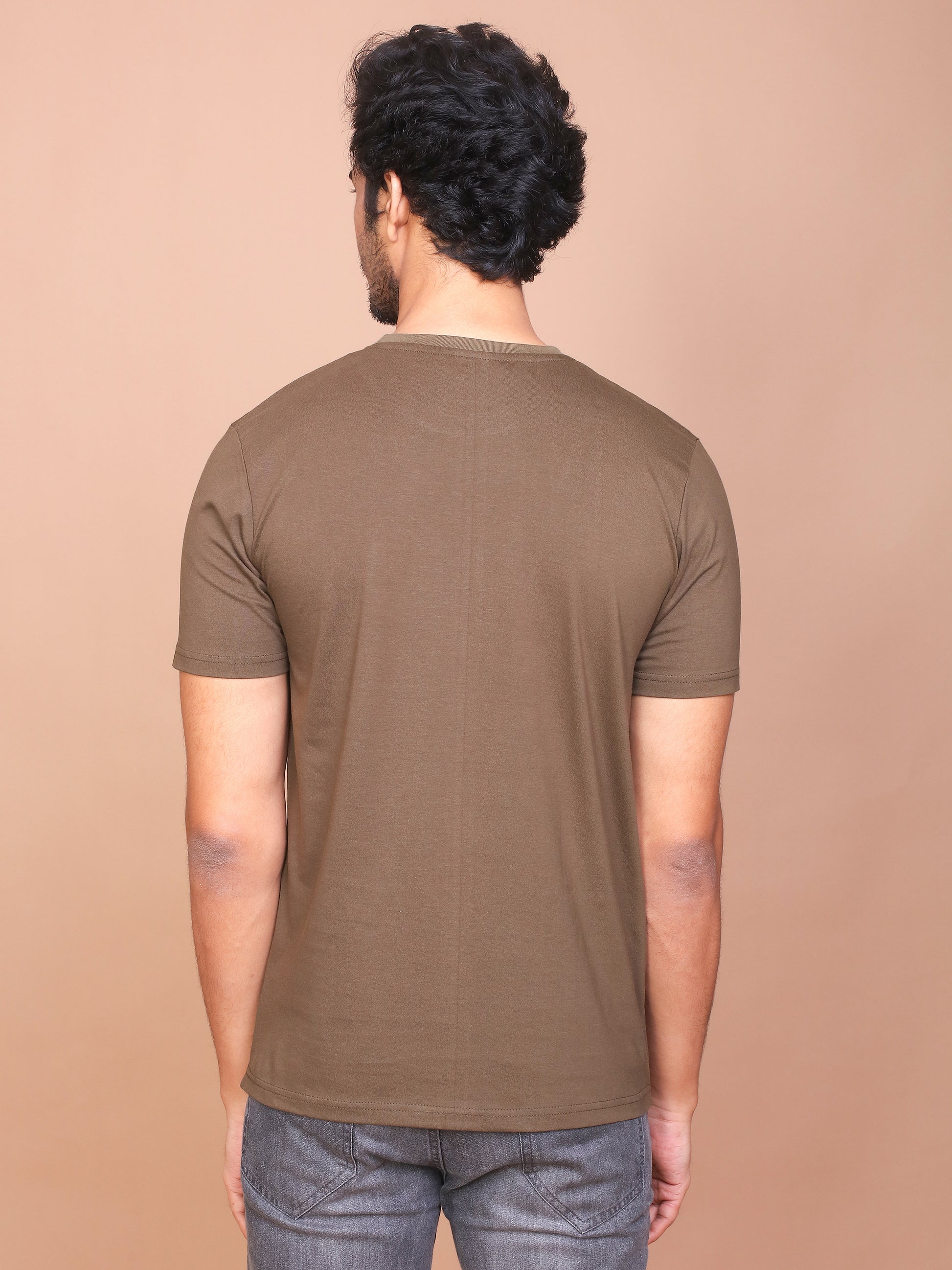 OLIVE SOLID COLOURED ROUND NECK TSHIRT - Ravinik 