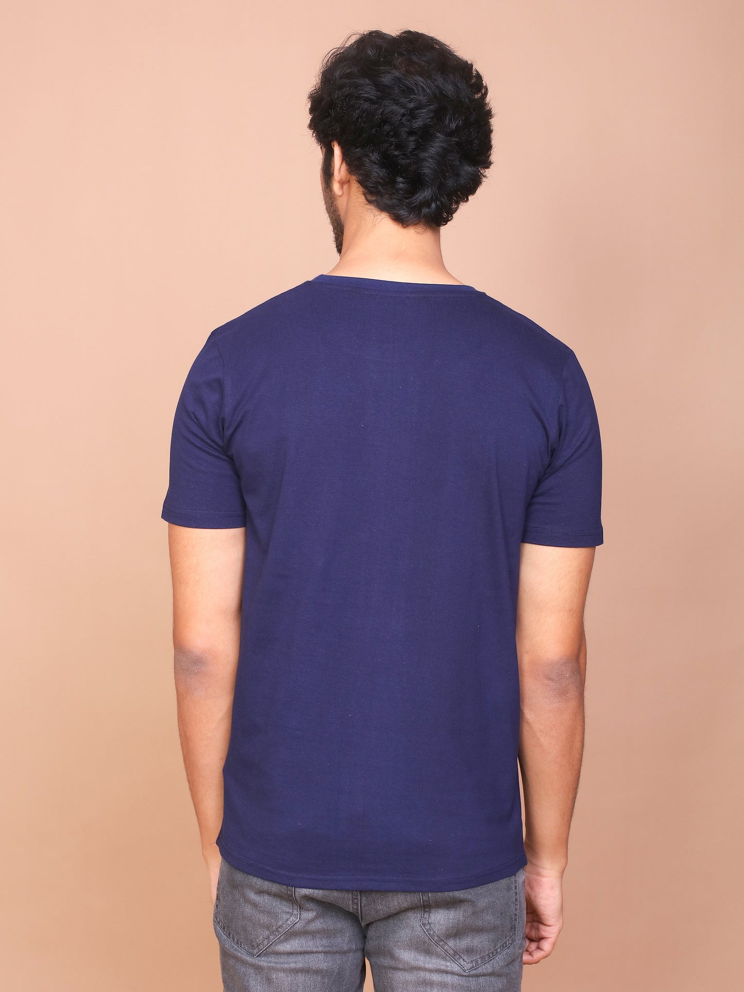 NAVY BLUE SOLID COLOURED ROUND NECK TSHIRT - Ravinik 