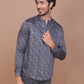 TRADITIONAL MOTIF PRINTED BLUE-GREY KURTA - Ravinik 