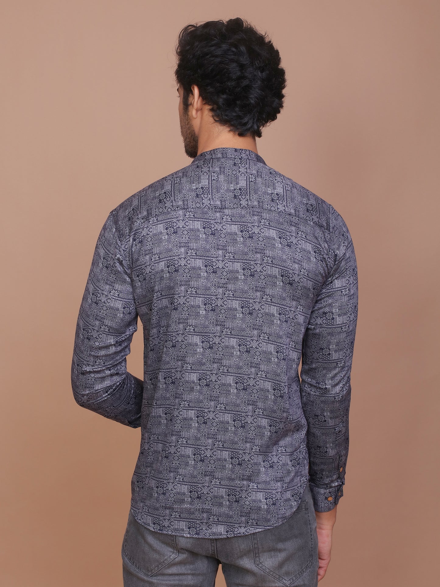 TRADITIONAL MOTIF PRINTED BLUE-GREY KURTA - Ravinik 