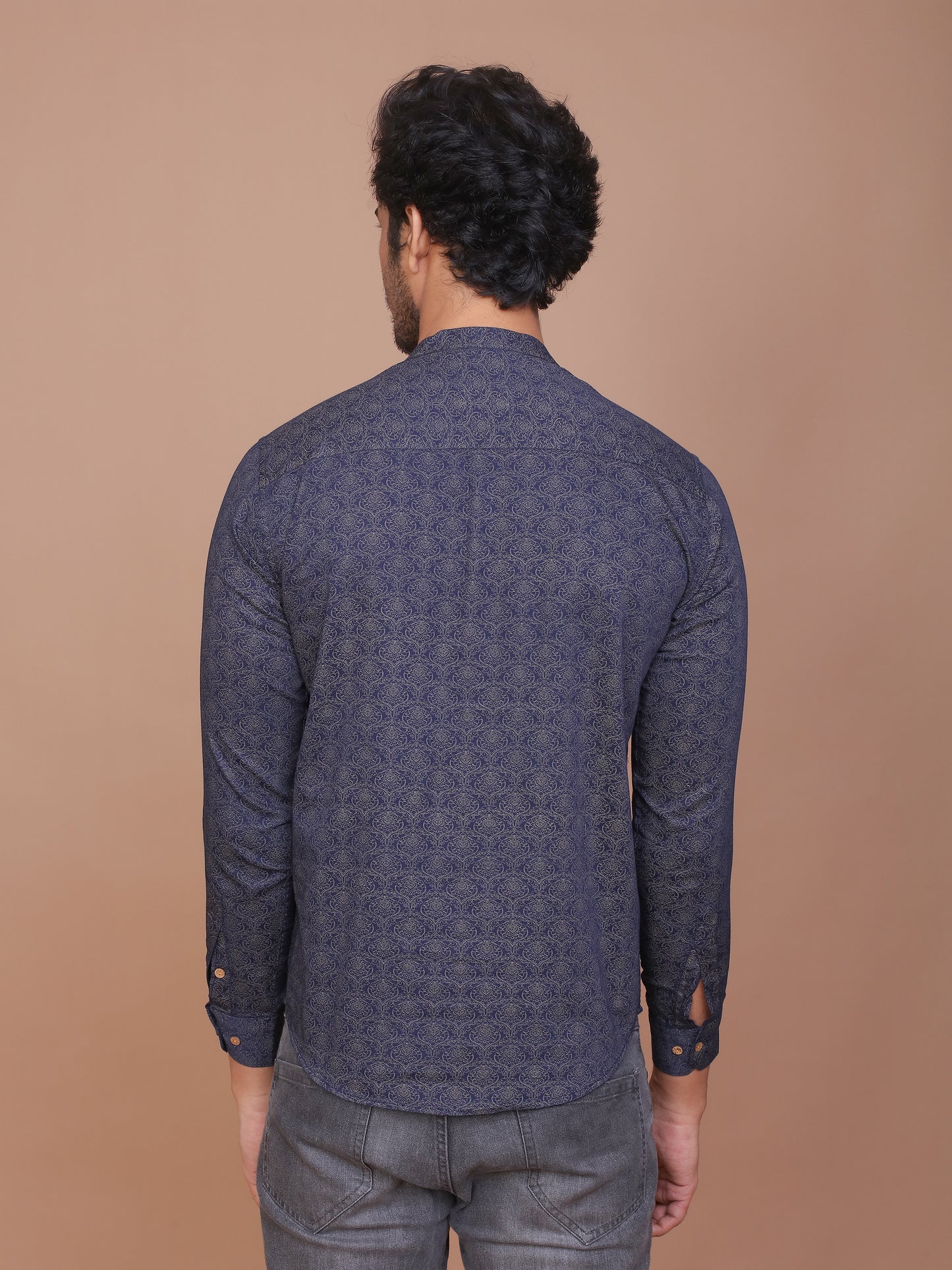 NAVY BLUE ETHNIC PRINTED KURTA - Ravinik 