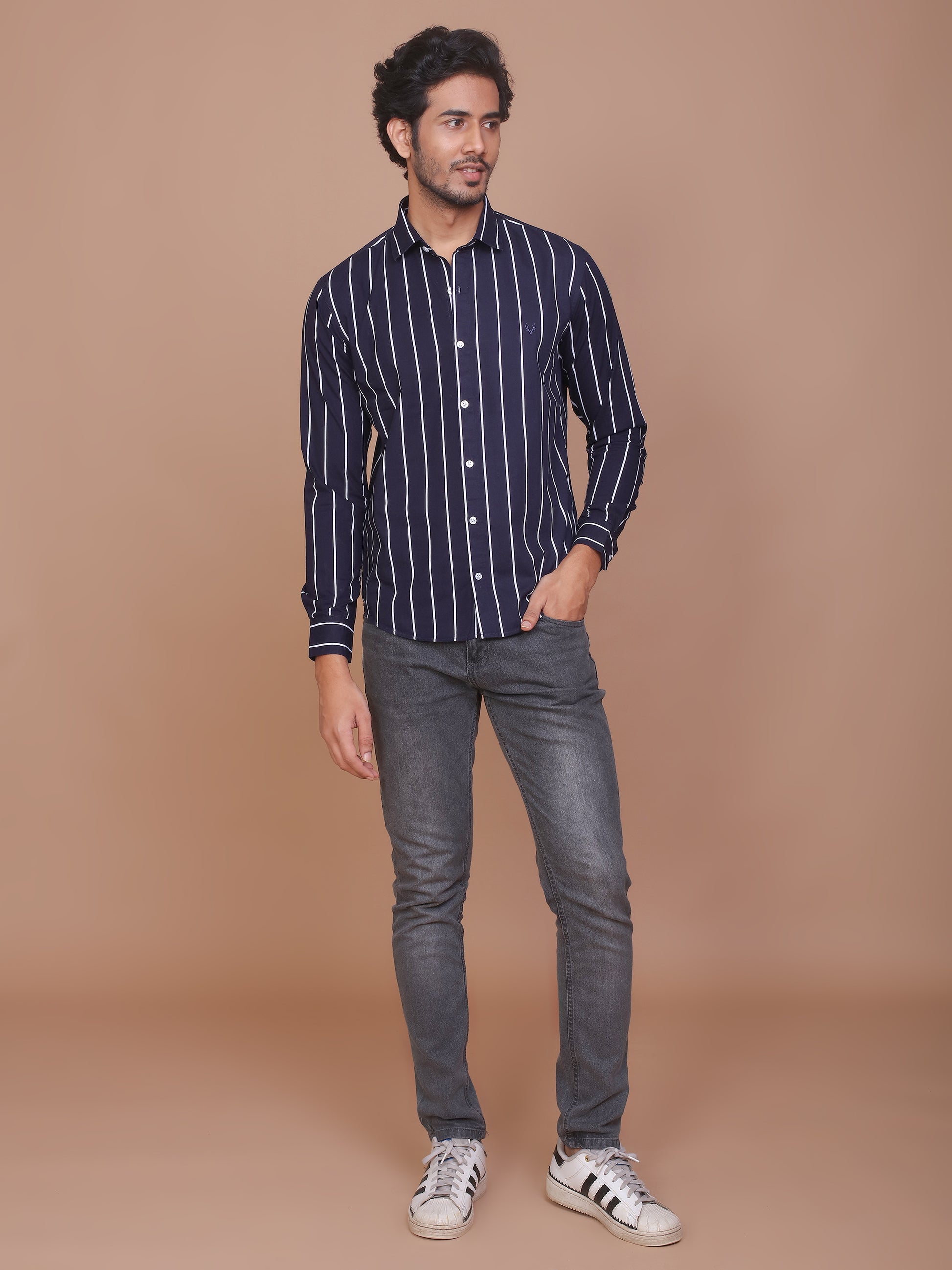 PINSTRIPE BLUE CLASSIC COLLAR SHIRT - Ravinik 