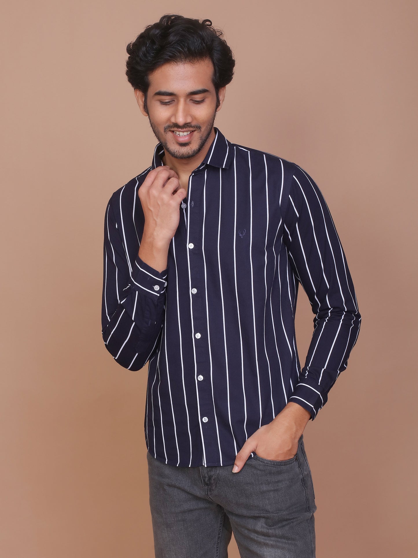 PINSTRIPE BLUE CLASSIC COLLAR SHIRT - Ravinik 