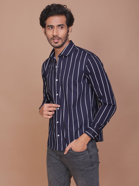 PINSTRIPE BLUE CLASSIC COLLAR SHIRT - Ravinik 