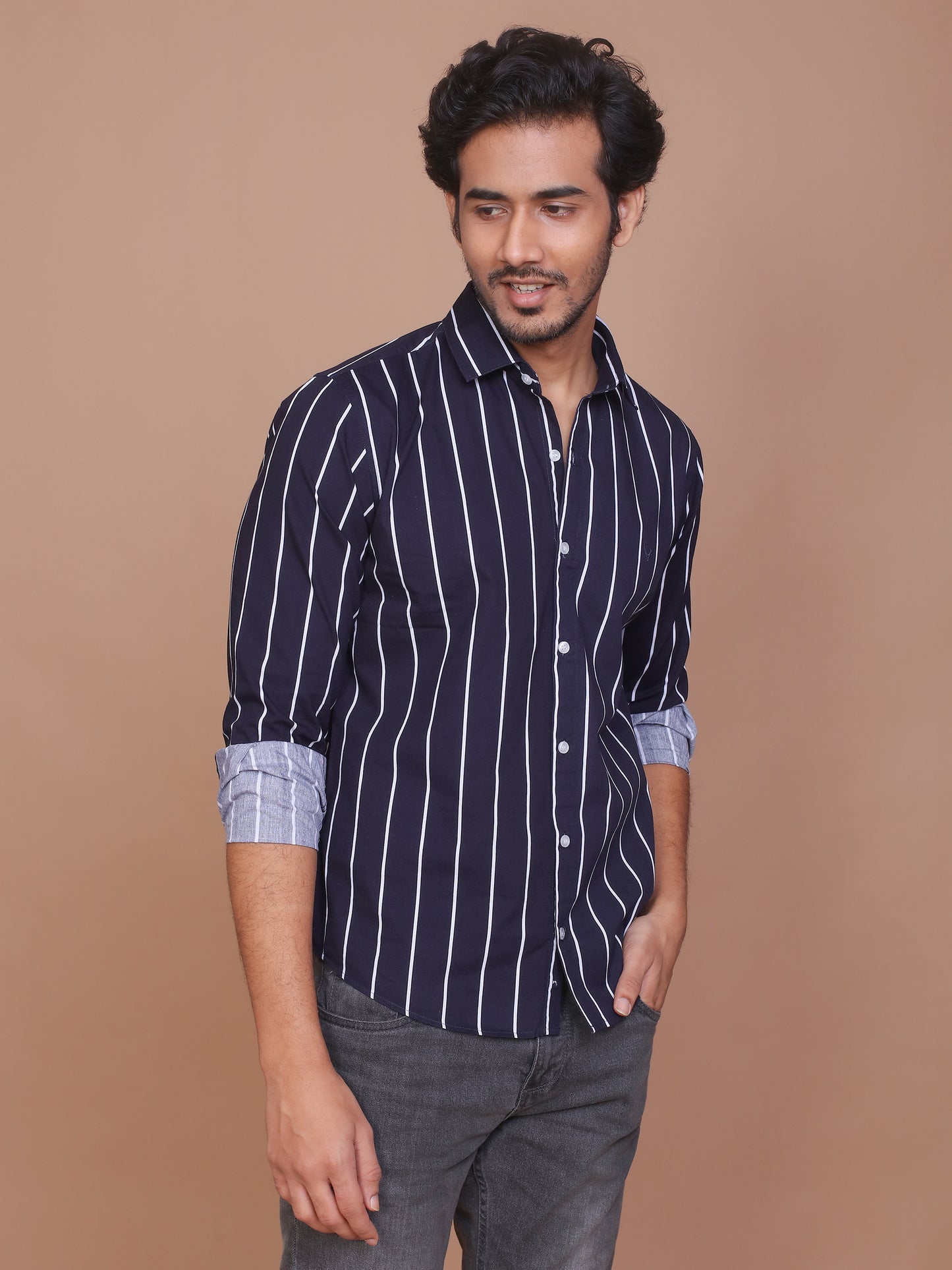 PINSTRIPE BLUE CLASSIC COLLAR SHIRT - Ravinik 