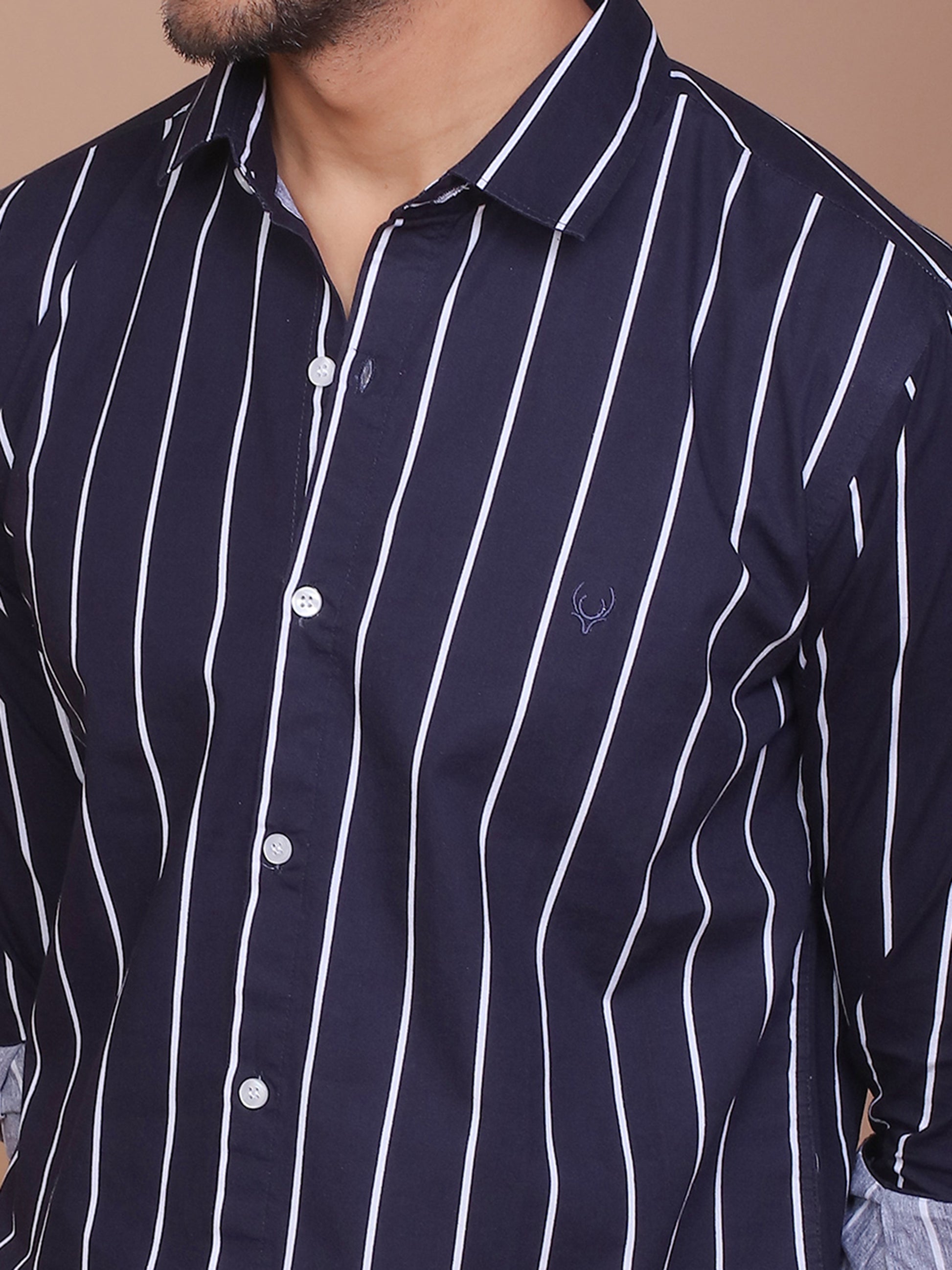 PINSTRIPE BLUE CLASSIC COLLAR SHIRT - Ravinik 