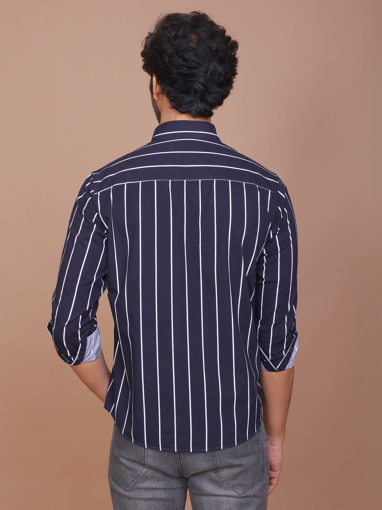 PINSTRIPE BLUE CLASSIC COLLAR SHIRT - Ravinik 