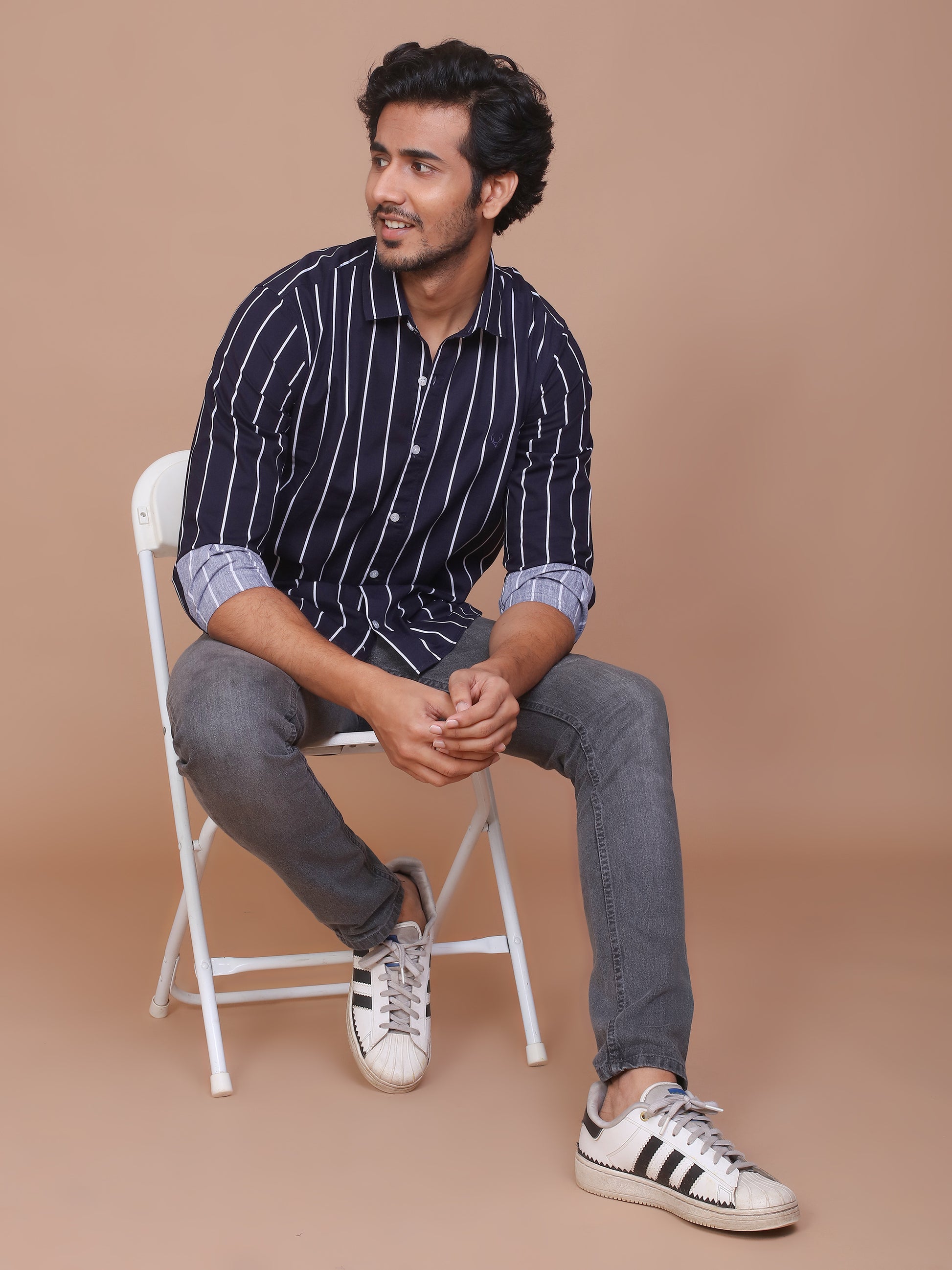 PINSTRIPE BLUE CLASSIC COLLAR SHIRT - Ravinik 