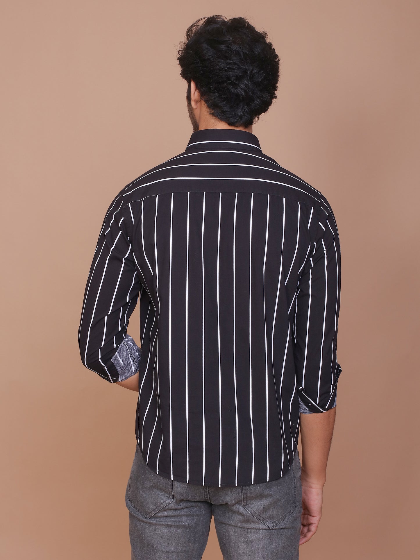 PINSTRIPE BLACK CLASSIC COLLAR SHIRT - Ravinik 