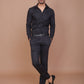 SHADOW STRIPE LYCRA CLASSIC COLLAR BLACK SHIRT - Ravinik 