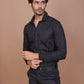 SHADOW STRIPE LYCRA CLASSIC COLLAR BLACK SHIRT - Ravinik 