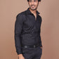 SHADOW STRIPE LYCRA CLASSIC COLLAR BLACK SHIRT - Ravinik 