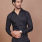 SHADOW STRIPE LYCRA CLASSIC COLLAR BLACK SHIRT - Ravinik 