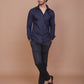 SHADOW STRIPE LYCRA CLASSIC COLLAR BLUE SHIRT - Ravinik 