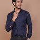 SHADOW STRIPE LYCRA CLASSIC COLLAR BLUE SHIRT - Ravinik 