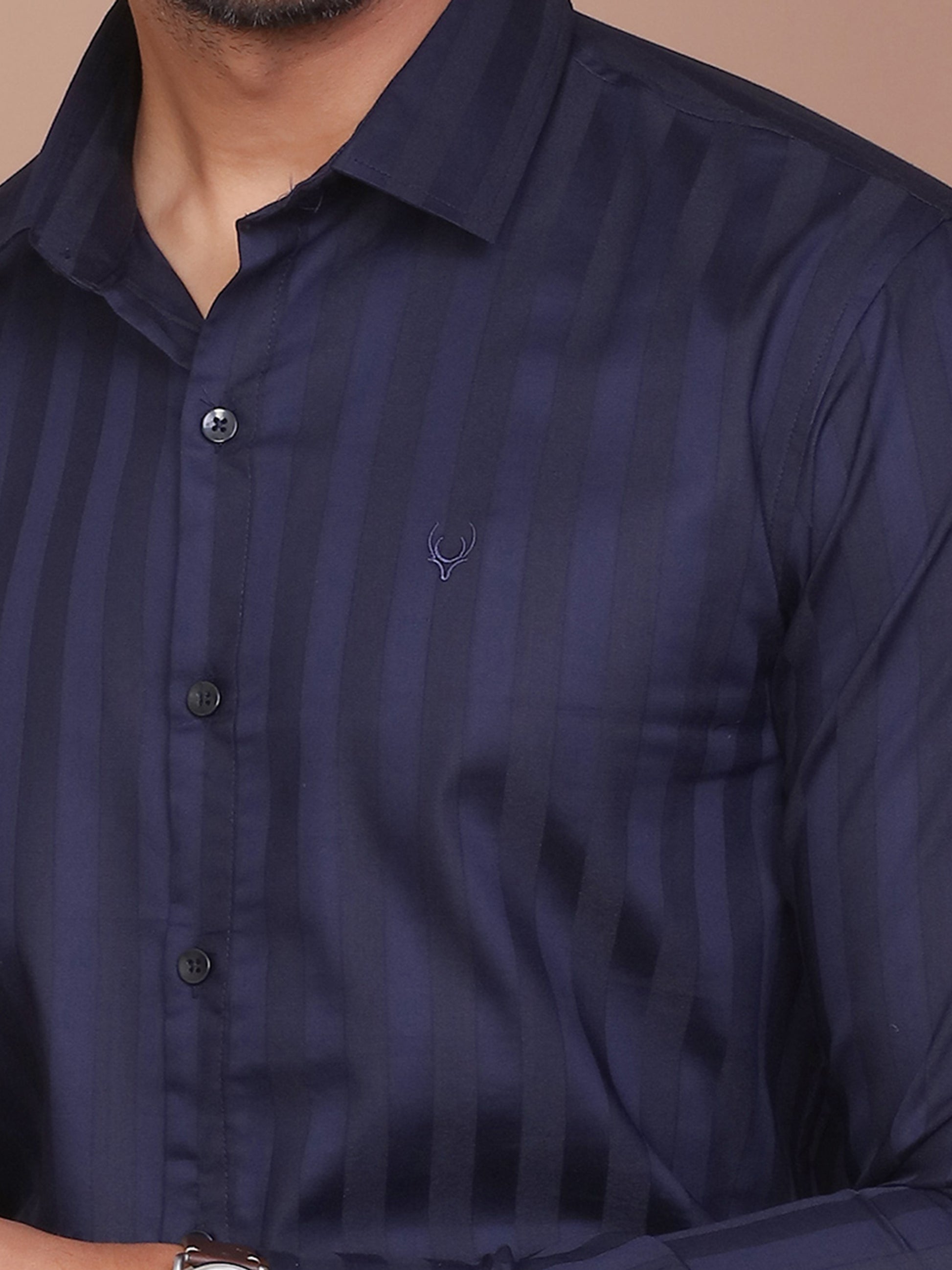 SHADOW STRIPE LYCRA CLASSIC COLLAR BLUE SHIRT - Ravinik 