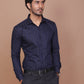 SHADOW STRIPE LYCRA CLASSIC COLLAR BLUE SHIRT - Ravinik 