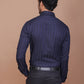 SHADOW STRIPE LYCRA CLASSIC COLLAR BLUE SHIRT - Ravinik 