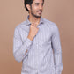 SHADOW STRIPE LYCRA CLASSIC COLLAR GREY SHIRT - Ravinik 