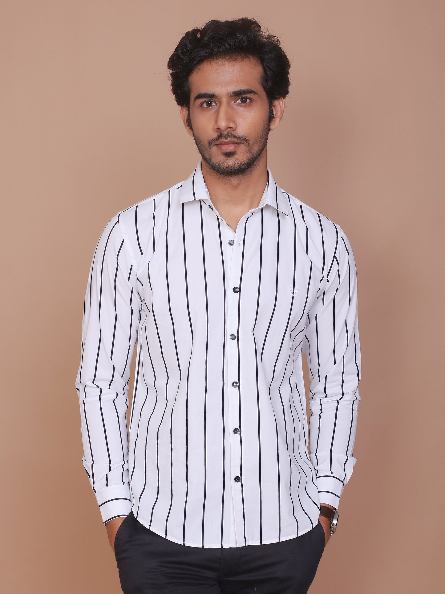 PINSTRIPE WHITE CLASSIC COLLAR SHIRT - Ravinik 