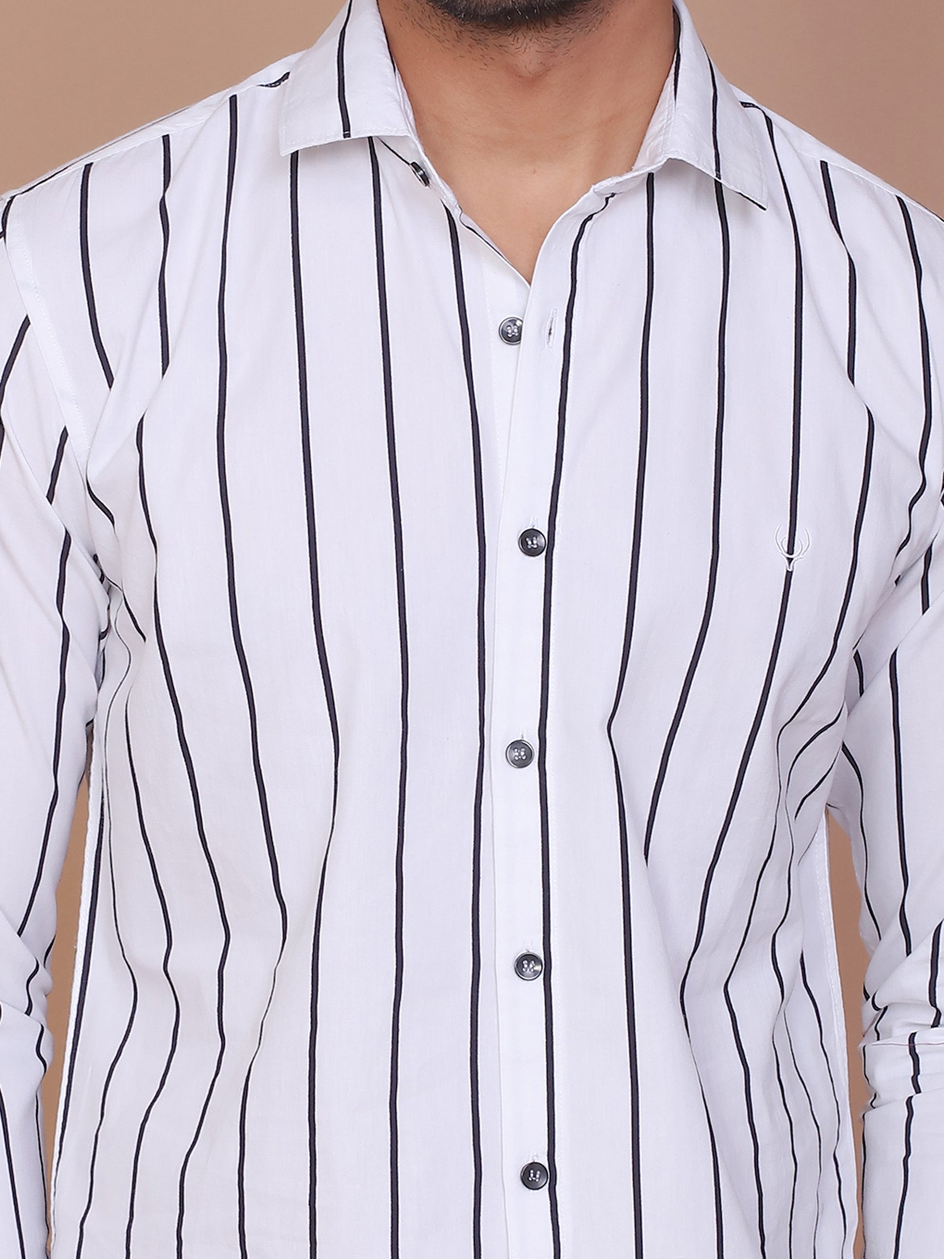 PINSTRIPE WHITE CLASSIC COLLAR SHIRT - Ravinik 