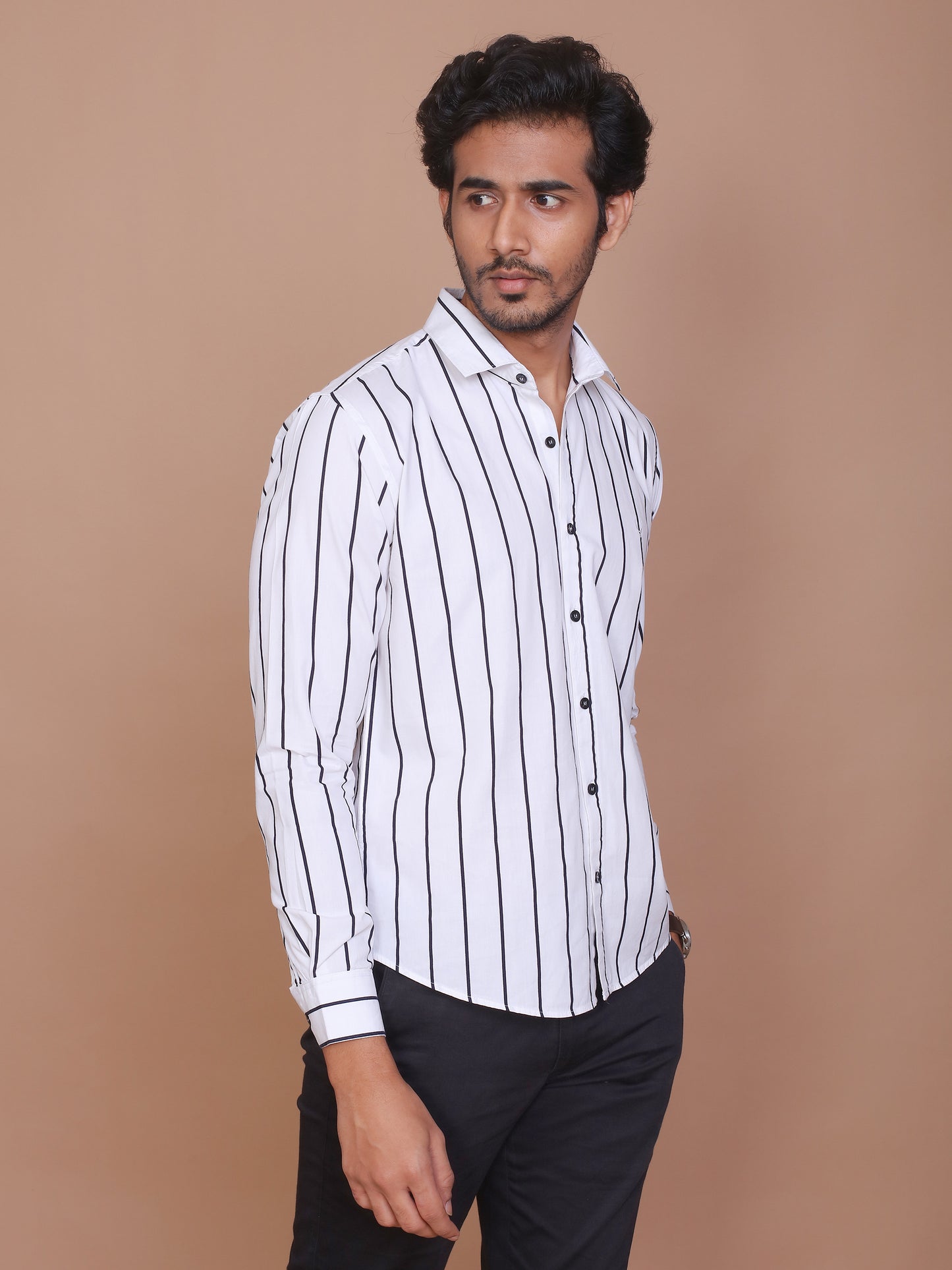 PINSTRIPE WHITE CLASSIC COLLAR SHIRT - Ravinik 