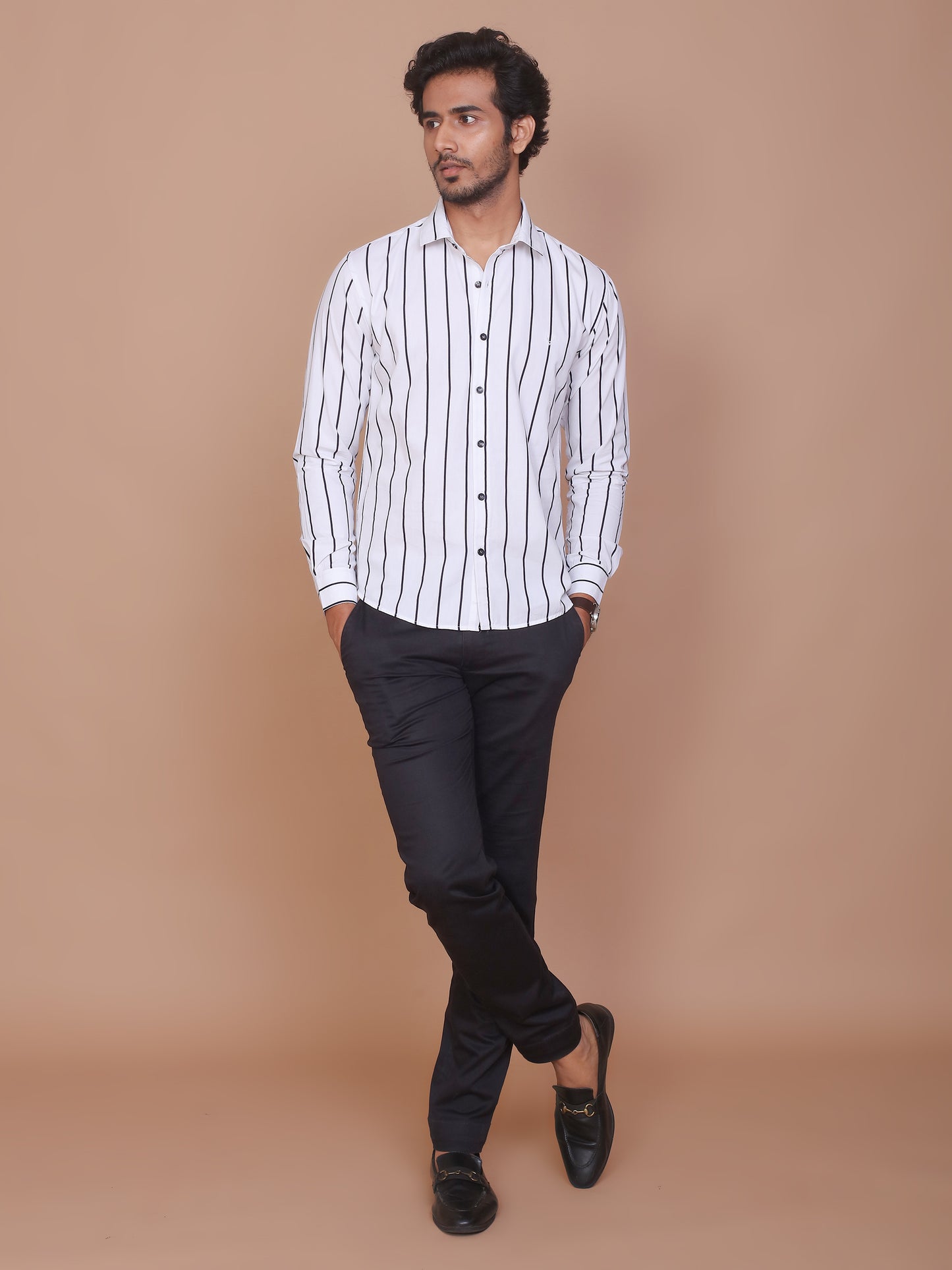 PINSTRIPE WHITE CLASSIC COLLAR SHIRT - Ravinik 