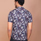 TROPICAL LEAFY BAND COLLAR DARK BLUE SHIRT - Ravinik 