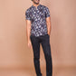 TROPICAL LEAFY BAND COLLAR DARK BLUE SHIRT - Ravinik 