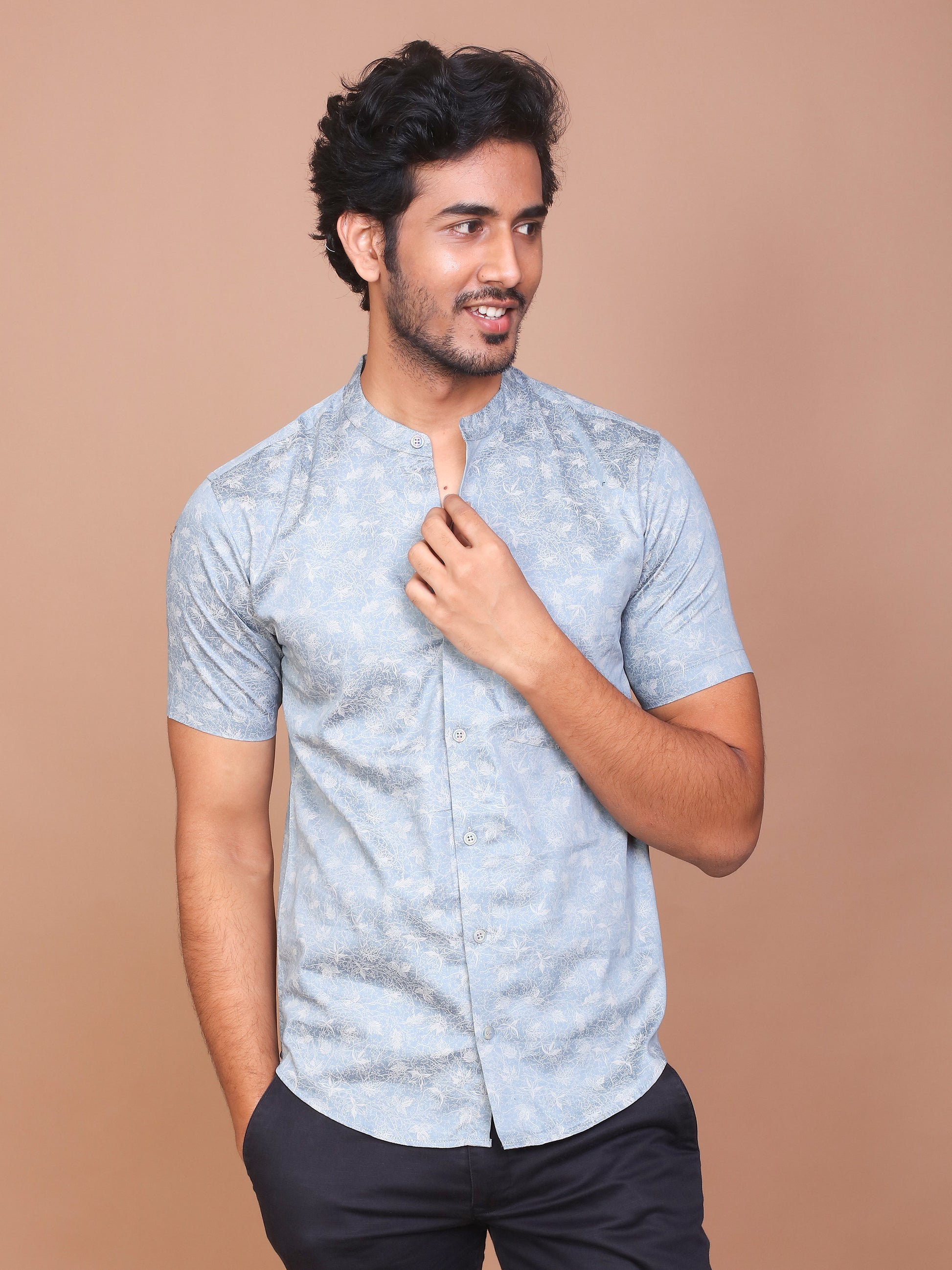 PETIOLE NOTION BAND COLLAR LIGHT TEAL GREEN SHIRT - Ravinik 