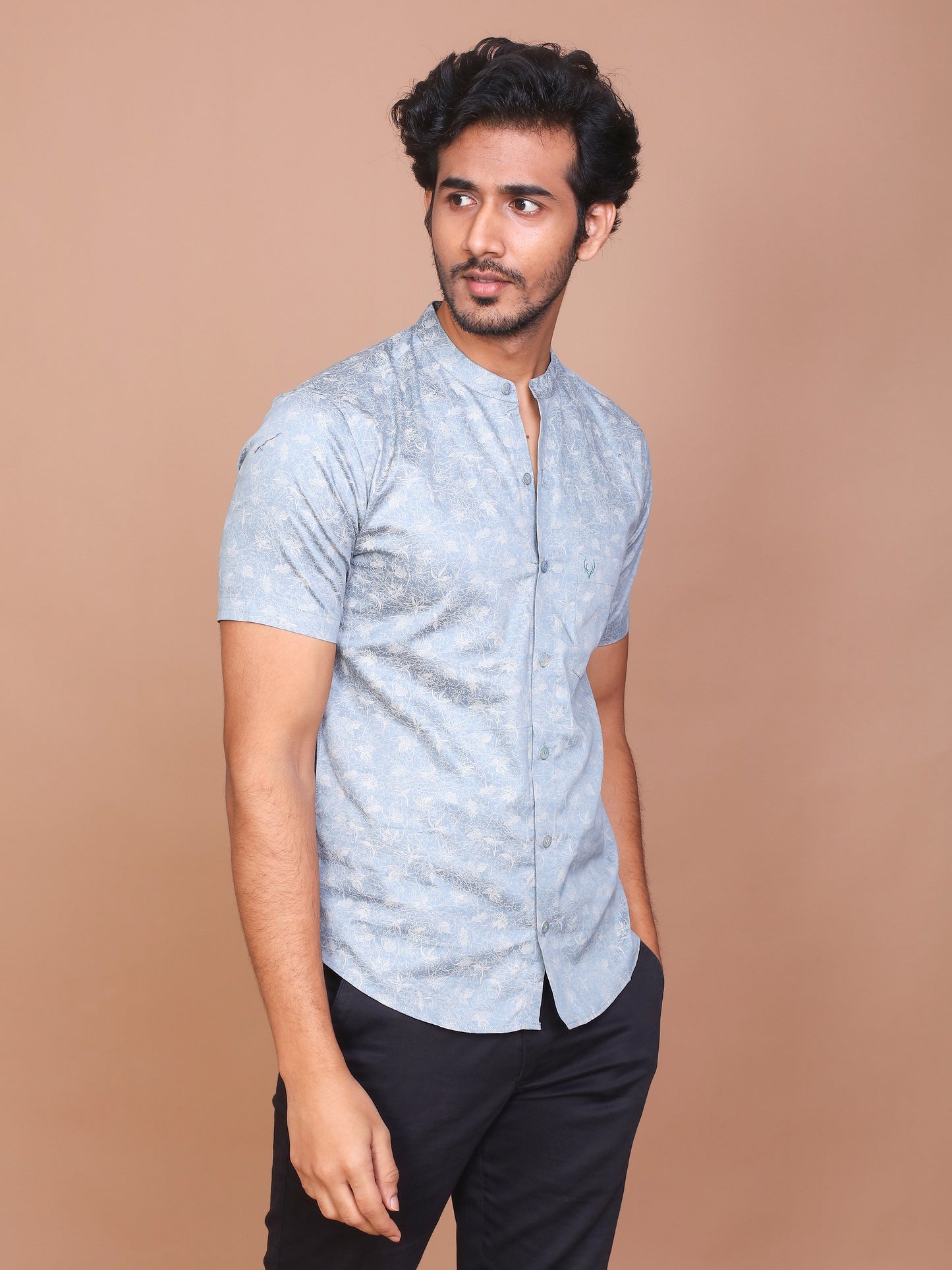 PETIOLE NOTION BAND COLLAR LIGHT TEAL GREEN SHIRT - Ravinik 