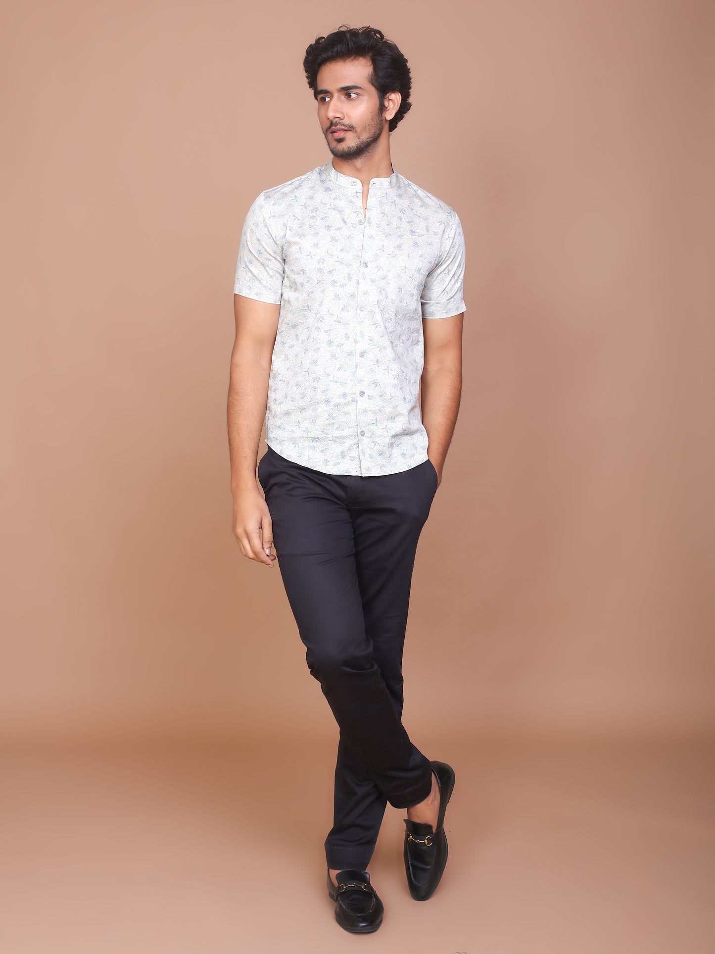 PETIOLE NOTION BAND COLLAR OFF WHITE SHIRT - Ravinik 