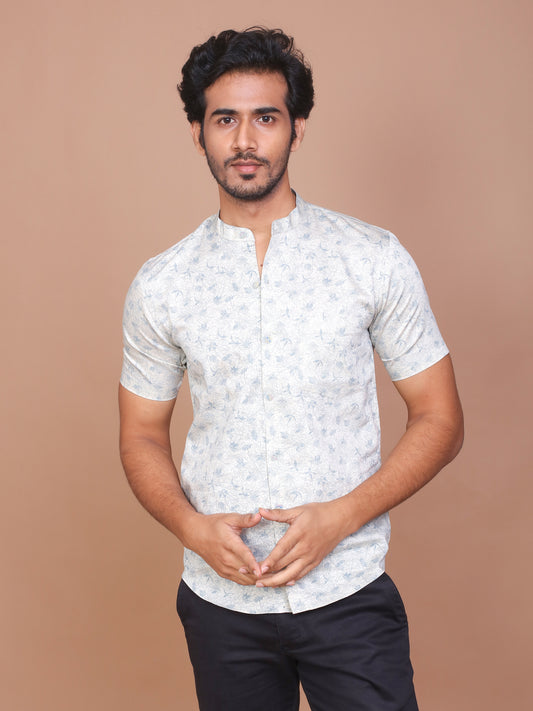 PETIOLE NOTION BAND COLLAR OFF WHITE SHIRT - Ravinik 