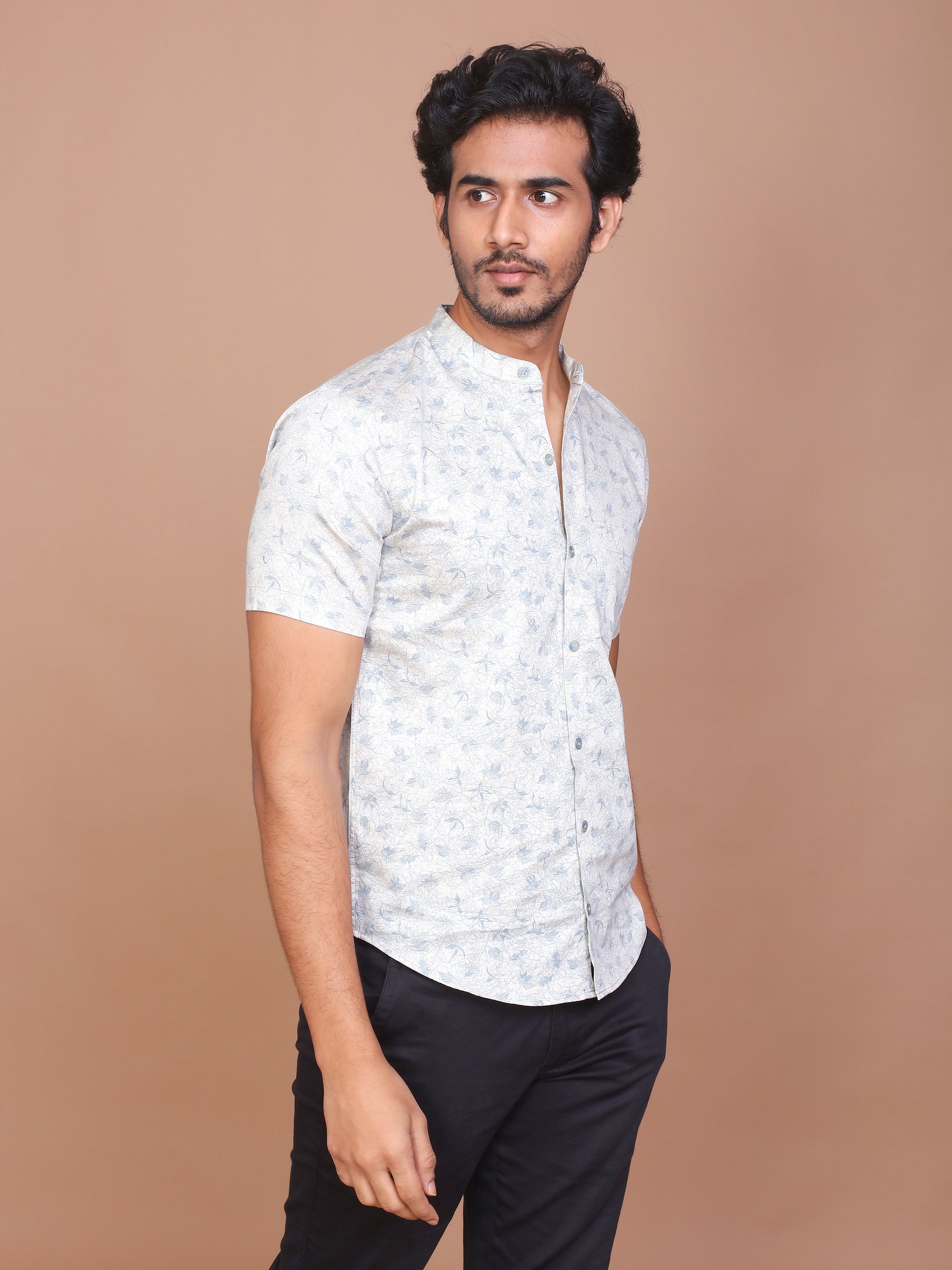 PETIOLE NOTION BAND COLLAR OFF WHITE SHIRT - Ravinik 