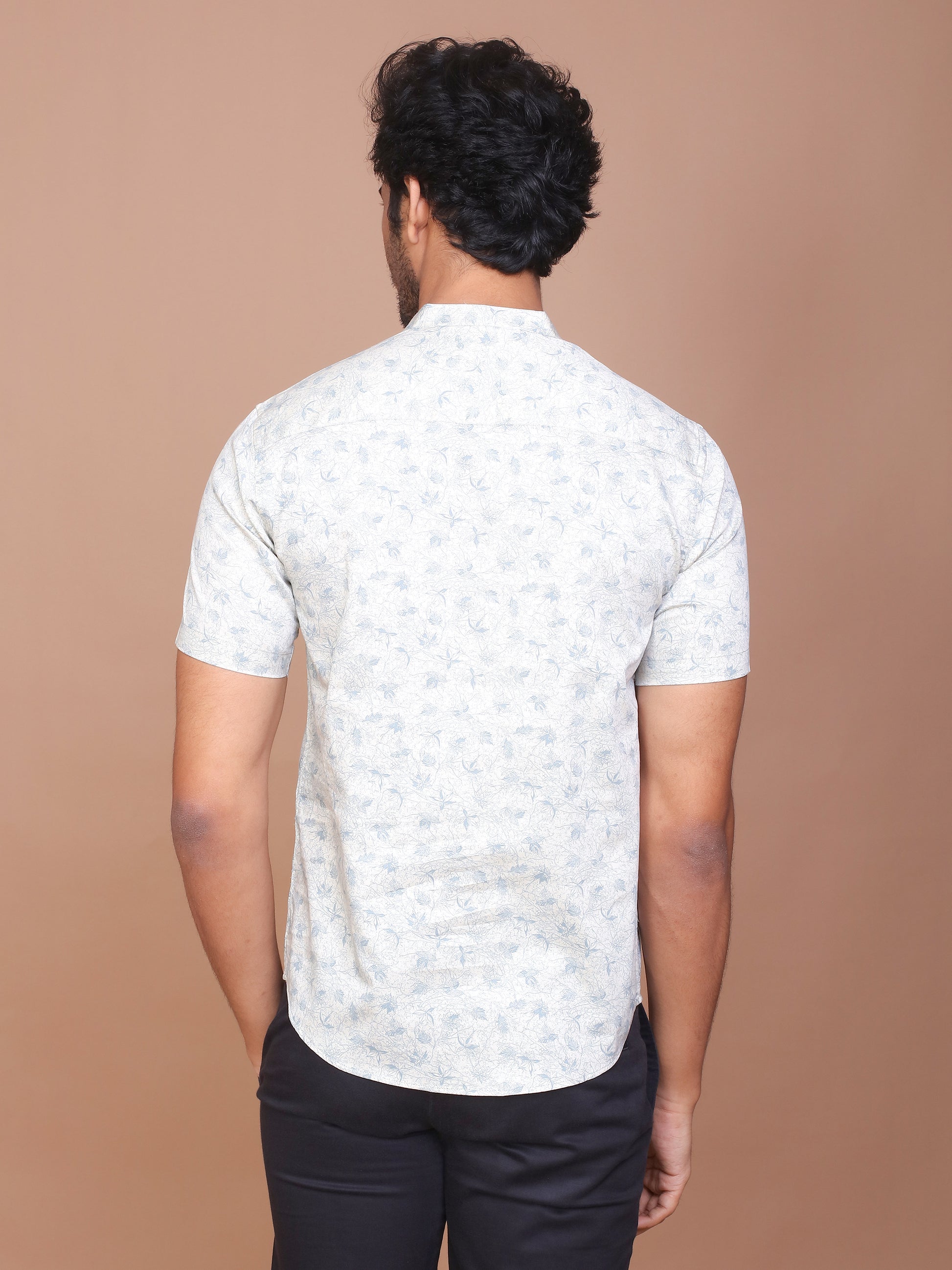 PETIOLE NOTION BAND COLLAR OFF WHITE SHIRT - Ravinik 