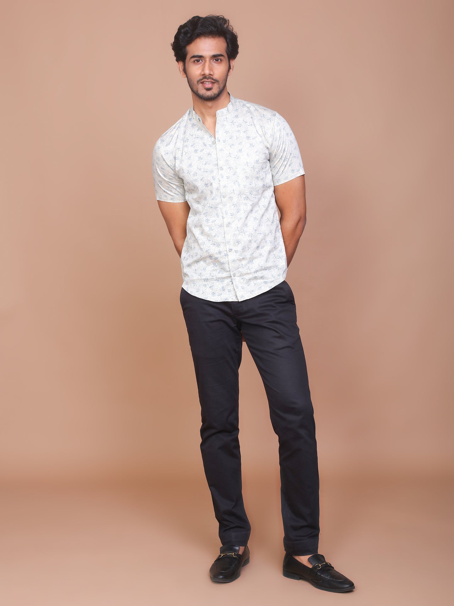 PETIOLE NOTION BAND COLLAR OFF WHITE SHIRT - Ravinik 