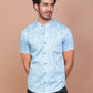 MIST ILLUSION BAND COLLAR SKY BLUE SHIRT - Ravinik 