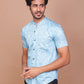 MIST ILLUSION BAND COLLAR SKY BLUE SHIRT - Ravinik 