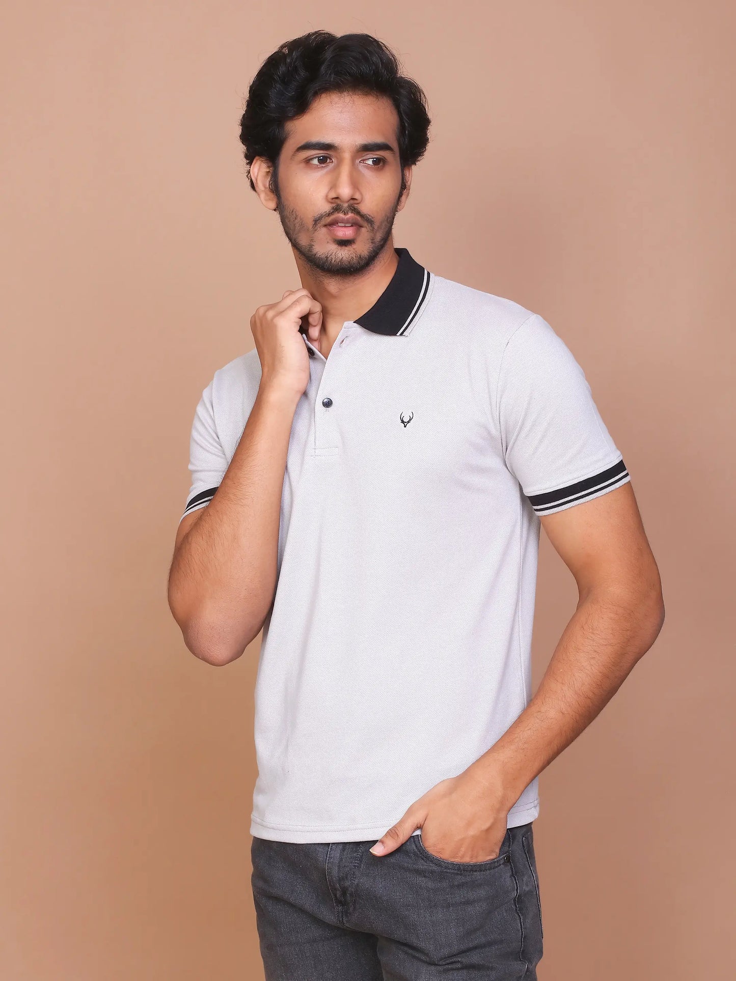 Men's Grey Classic Collar Polo Half Sleeve Slim Fit Cotton T-shirt - Ravinik 