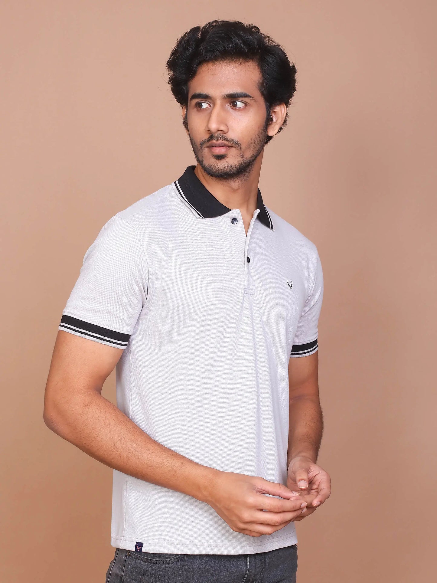 Men's Grey Classic Collar Polo Half Sleeve Slim Fit Cotton T-shirt - Ravinik 