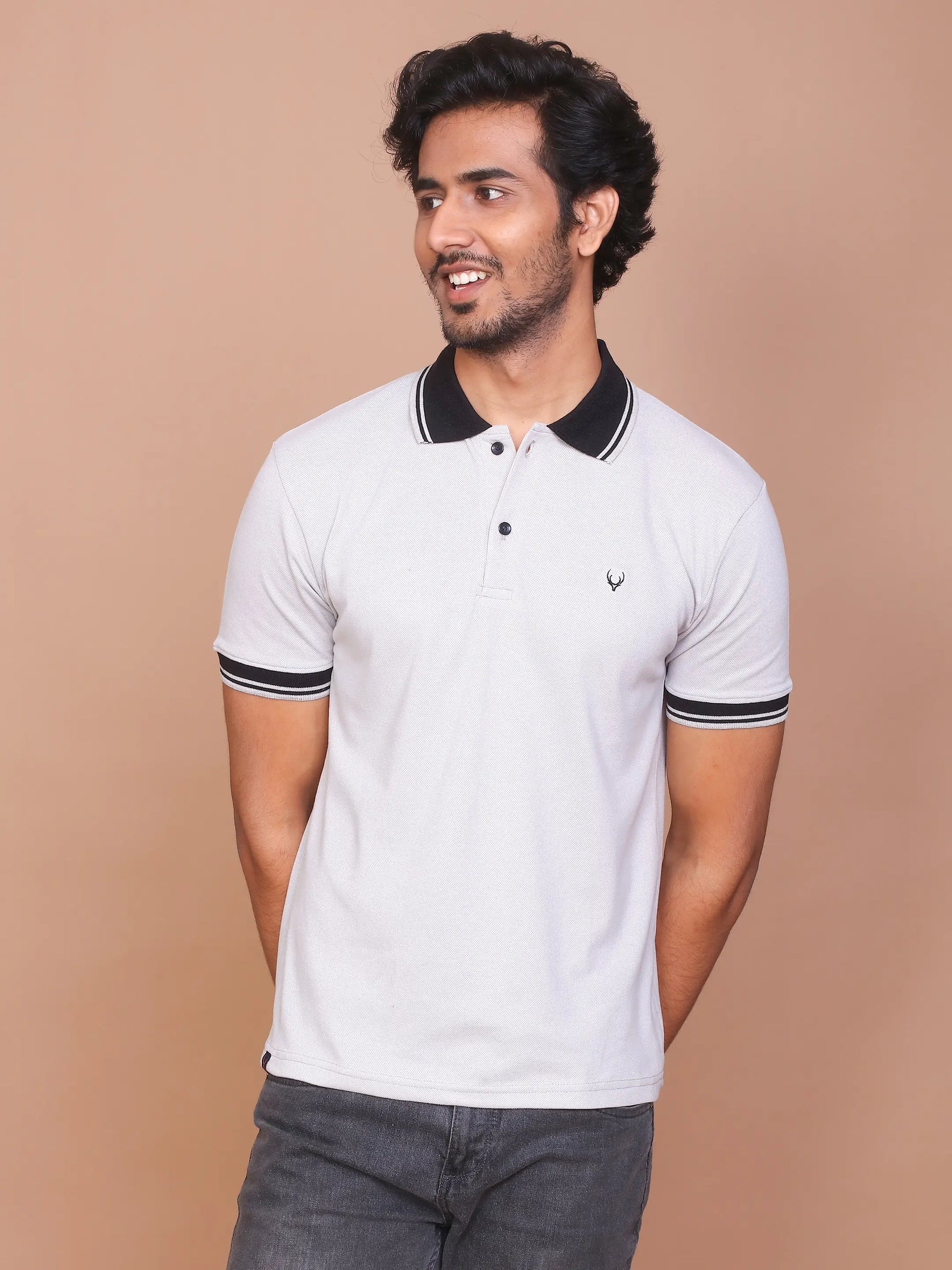 Men's Grey Classic Collar Polo Half Sleeve Slim Fit Cotton T-shirt - Ravinik 