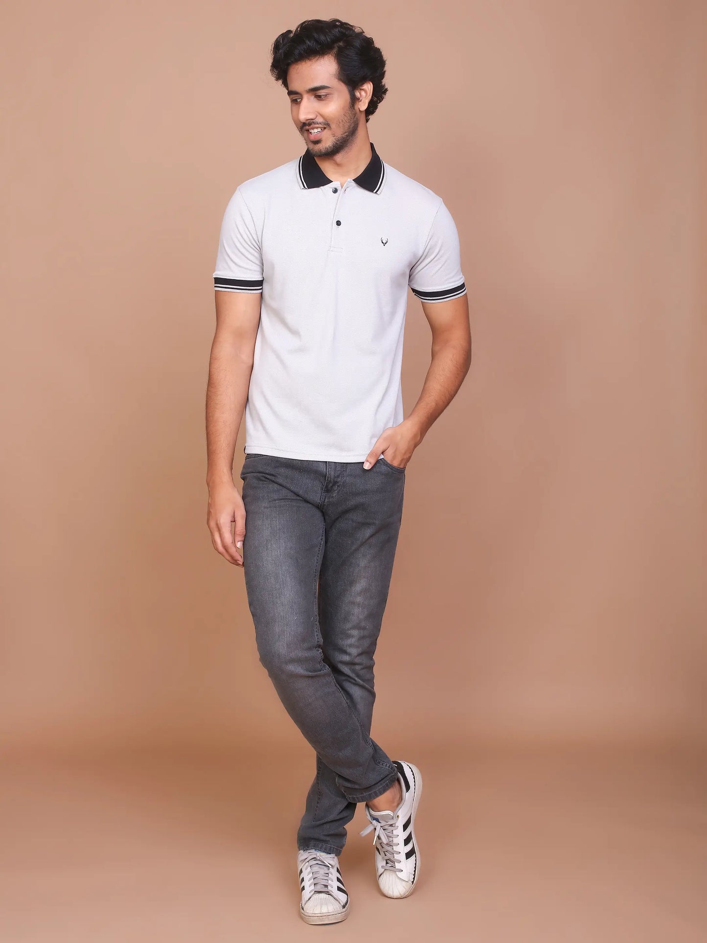 Men's Grey Classic Collar Polo Half Sleeve Slim Fit Cotton T-shirt - Ravinik 