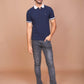 Men's Navy Blue Classic Collar Polo Half Sleeve Slim Fit Cotton T-shirt - Ravinik 