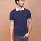 Men's Navy Blue Classic Collar Polo Half Sleeve Slim Fit Cotton T-shirt - Ravinik 