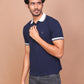 Men's Navy Blue Classic Collar Polo Half Sleeve Slim Fit Cotton T-shirt - Ravinik 