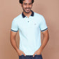 Men's Solid Turquoise Green Collar Polo Half Sleeve Slim Fit Cotton T-shirt - Ravinik 